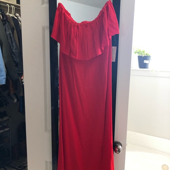 Flynn Skye Red Strapless Midi Dress - Picture 1 of 3